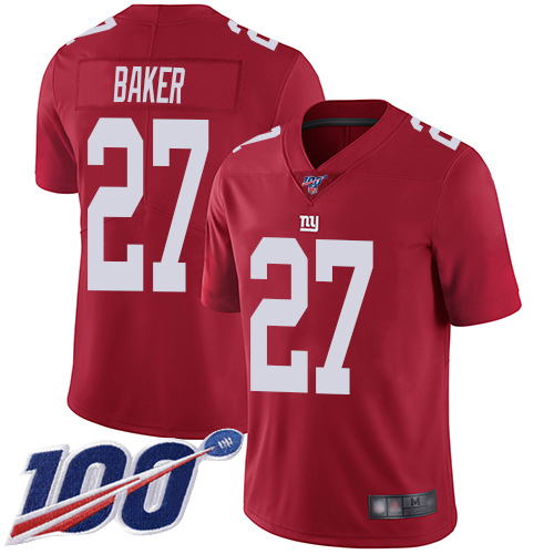 Men New York Giants #27 Deandre Baker Red Limited Red Inverted Legend 100th Season Football NFL Jersey